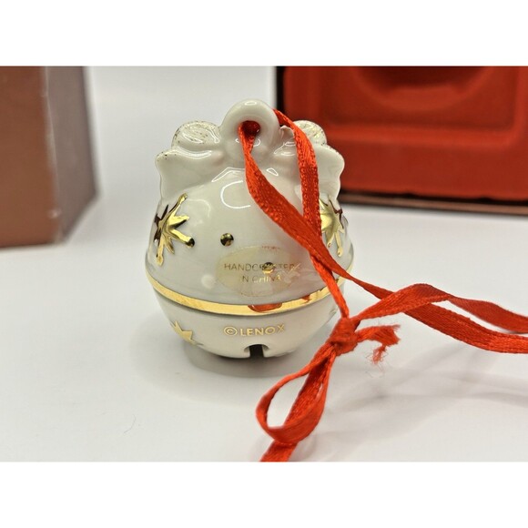 Lenox Just Jingles Porcelain Bow Bell Christmas Ornament Gold Trim with Box - Picture 4 of 10